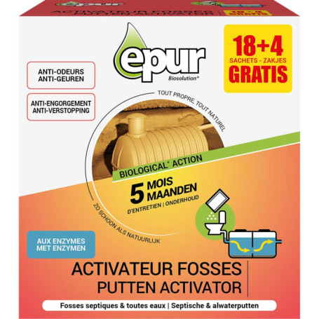 Epur Activateur de Fosses - Sachet de 4 Mois + 1 Gratuit, 22 x 25 g