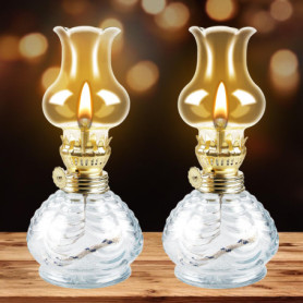 Lot de 2 Lampes à Huile en Verre Transparent - Éclairage Vintage pour Intérieur