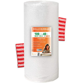 Pack Fragile OFITURIA - Papier Bulles 100cm x 40m avec 12 Étiquettes FRAGILE
