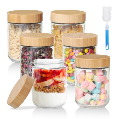 Romon Lot de 6 Pots en Verre Hermétiques pour Overnight Oats - 480ml