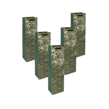 Lot de 5 sacs cadeaux bouteille dorés et verts - Sigel