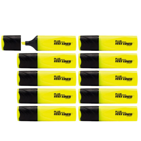 Surligneurs Fluorescents Jaunes Plus Office - Boîte de 10 Marqueurs