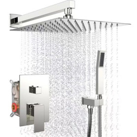 Ensemble Robinet de Baignoire et Douche en Acier Inoxydable Chromé avec Pomme de Douche à Main