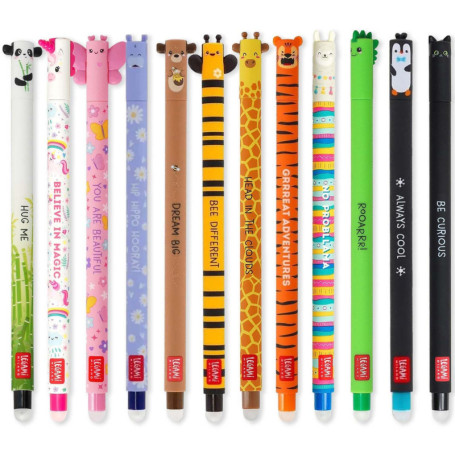 Lot de 12 Stylos Gel Effaçables Animaux Multicolores - 0,7 mm