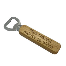 Ouvre-bouteille gravé 'Tout travail mérite sa bière' - Cadeau humoristique pour homme
