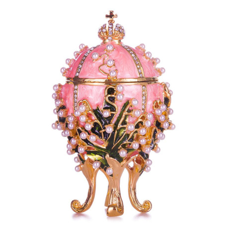 Boîte à Bijoux Œuf Fabergé en Émail Rose - Lys de la Vallée