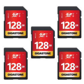Lot de 5 Cartes Mémoire SDXC 128 Go GIGASTONE - Vitesse 80 Mo/s
