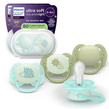 Sucettes Ultra-Soft Philips Avent pour Bébés 0-6 Mois - Pack de 4