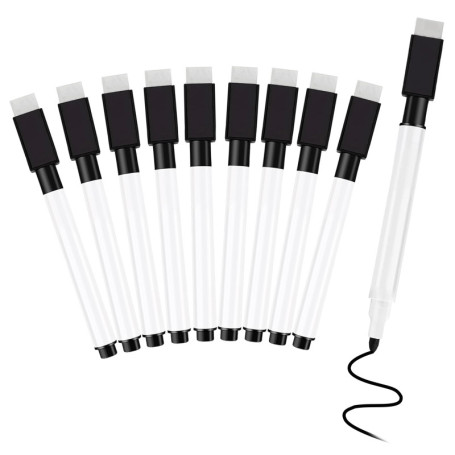 Lot de 10 Feutres Magnétiques Effaçables pour Tableau Blanc - Noir