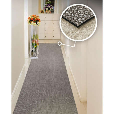 Tapis Vinyle Tressé Tadi & Imperio1979 - 60 x 600 cm - Marron Antidérapant et Lavable