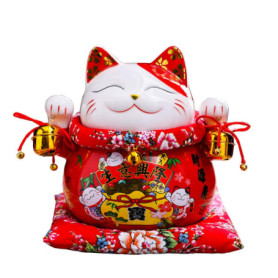 Tirelire Chat Porte-Bonheur en Porcelaine - Feng Shui 17,8 cm