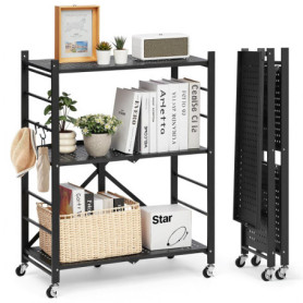 Étagère Pliante Mobile VEVOR 3 Niveaux avec Roulettes - Rangement Pratique Noir