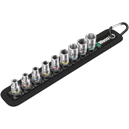 Wera Set de 9 Douilles à Emmanchement 1/4" avec Sangle Porte-Outils
