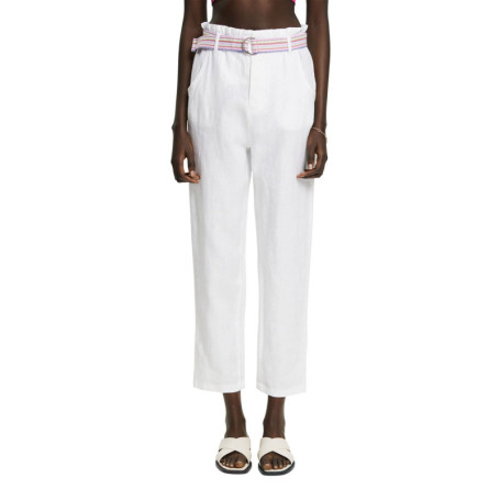 Pantalon Femme Gaufré ESPRIT en Lin Blanc