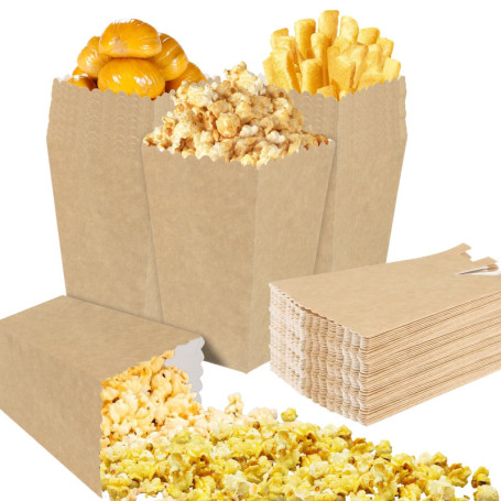 Lot de 100 sachets à pop-corn en papier kraft réutilisables pour fêtes