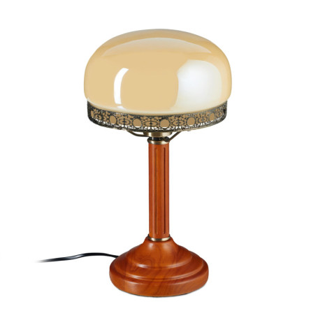 Lampe de Table Ronde Beige au Design Antique en Verre et Bois