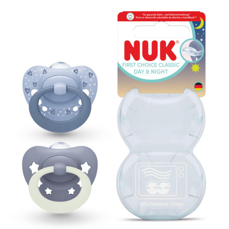 Sucettes NUK First Choice Classic Night pour Bébé - Lot de 2, 0-6 mois
