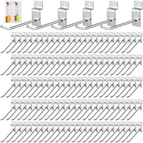 Kit de 100 Crochets Muraux en Acier Inoxydable - 30 cm pour Panneaux Rainurés