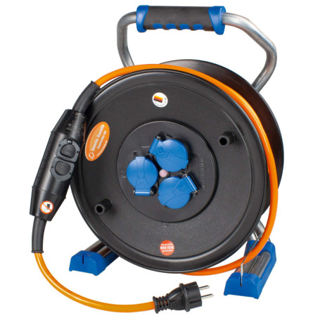 Enrouleur de Câble Xperts PRCD-S 40m avec 3 Prises de Terre - IP44 - Noir