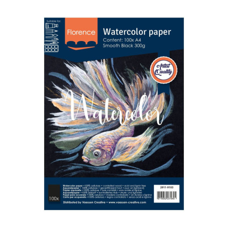 Papier Aquarelle Florence A4 Noir - 100 Feuilles 300 g/m² pour Dessin et Peinture