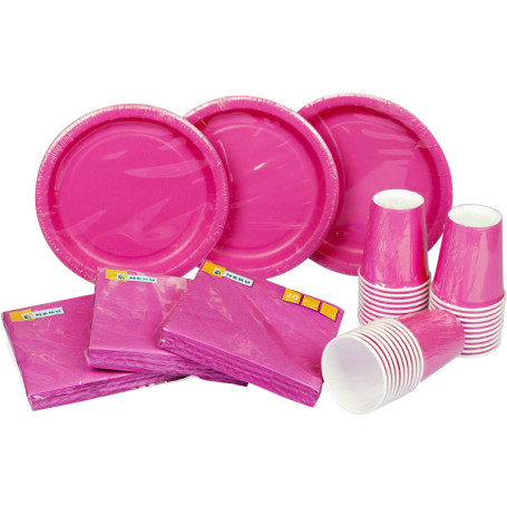 Kit de Fête Jetable Rose 120 Pièces - Assiettes, Gobelets et Serviettes pour 30 Invités