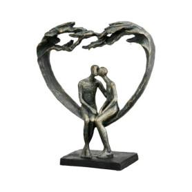 Sculpture Décorative en Forme de Cœur - Figurine de Couple en Résine Bronze