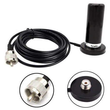 HH-N2RS Double Bande Antenne avec 5M RG-58 Câbles, TengKo UHF VHF 400-470 136-174MHZ et Base Magnétique pour Montage SO239 Toitu