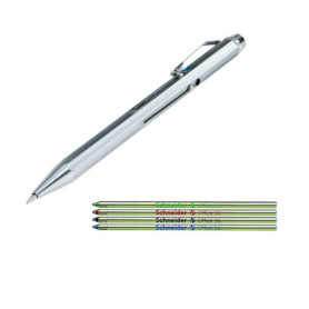 Stylo à bille WEDO 4 couleurs avec mécanisme coulissant et étui