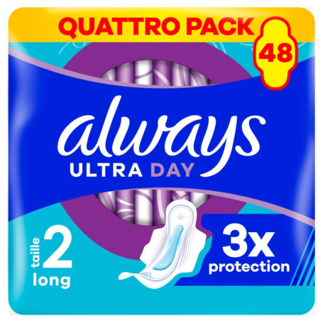 Always Ultra Jour Serviettes Menstruelles Longues avec Ailettes - 48 Serviettes Super Absorbantes