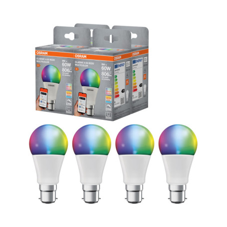 Pack de 4 Ampoules LED RGBW Osram B22d avec Contrôle Vocal Alexa