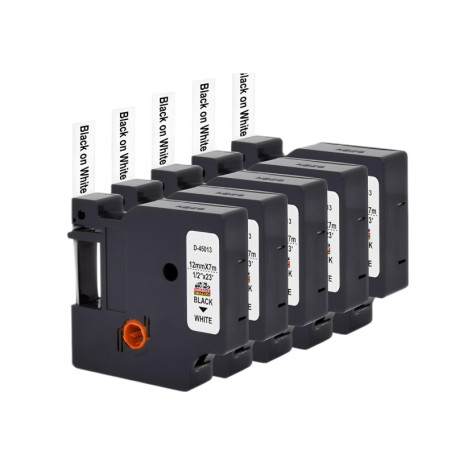 Pack de 5 Rubans d'Étiquettes Noir sur Blanc pour Dymo D1 - 12mm x 7m
