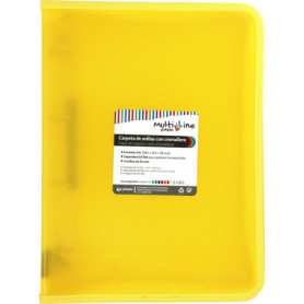 Classeur à Anneaux Grafoplás A4+ avec Fermeture Éclair - Jaune Multiligne