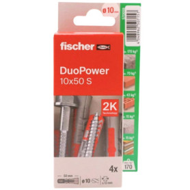 Chevilles murales Duopower fischer 10 x 50 - Fixation polyvalente pour tous matériaux