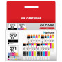 Pack de 20 Cartouches d'Encre Washope pour Canon 570XL 571XL - Noir, Cyan, Magenta, Jaune