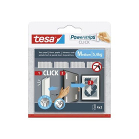 Tesa Powerstrips CLICK - Lot de 4 Crochets Adhésifs pour Décorations Murales