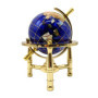 Globe Terrestre Miniature en Pierre Précieuse Bahama Bleu avec Support en Or