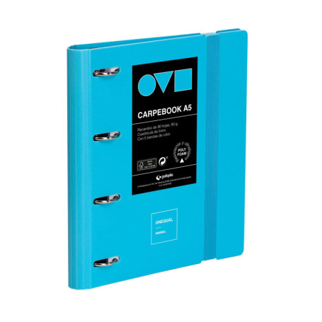 Classeur à 4 anneaux A4 Grafoplás en polyfoam bleu pastel - Idéal pour l'organisation scolaire