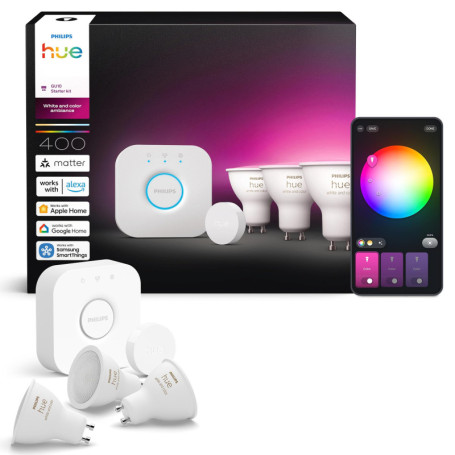 Philips Hue Kit de démarrage avec 3 spots GU10 et Bridge