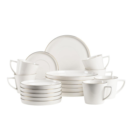 Service d'assiettes Sita pour 6 personnes en porcelaine blanche avec bord doré