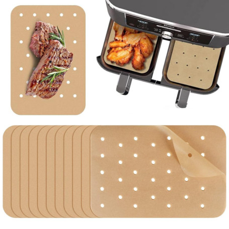 100 Feuilles de Papier Sulfurisé Perforé pour Friteuse à Air - 20,5 x 14 cm