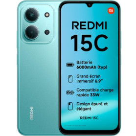 XIAOMI Redmi 15C - Smartphone 4Go RAM, 128Go, Écran 6,9" 120Hz, Batterie 6000 mAh, Vert