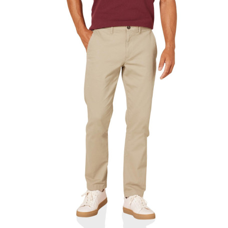 Pantalon Chino Extensible Homme - Brun Kaki - Coupe Slim