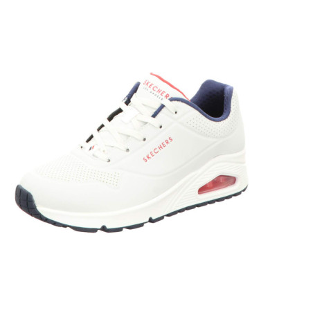 Baskets Femme Skechers Uno Stand Air - Blanc Durabuck avec Détails Navy et Rouge