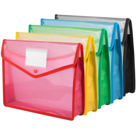 KAHEIGN Portefeuilles A4 en Plastique - Lot de 5 Couleurs avec Fermeture à Pression