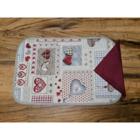 Set de Table Matelassé avec Serviette Cœurs Rouges en Coton