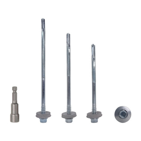 Lot de 30 vis auto-perceuses hexagonales en acier zingué 5,5 x 150 mm avec rondelles EPDM