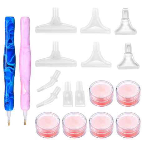Kit de Stylos de Peinture Diamant 5D avec Accessoires et Têtes de Rechange