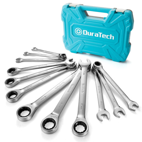 DURATECH Ensemble de 12 Clés à Cliquet 8-19 mm avec Coffret de Rangement
