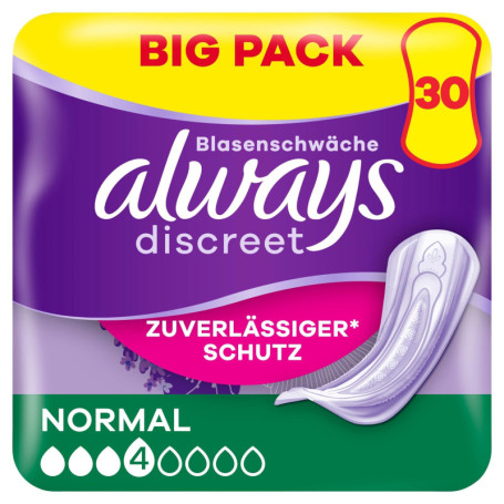 Always Discreet Serviettes d'Incontinence pour Femme - Lot de 30 - Protection Discrète et Fiable