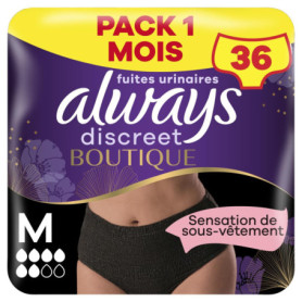 Culottes Always Discreet pour Fuites Urinaires - Taille M, Couleur Noire, Pack de 36